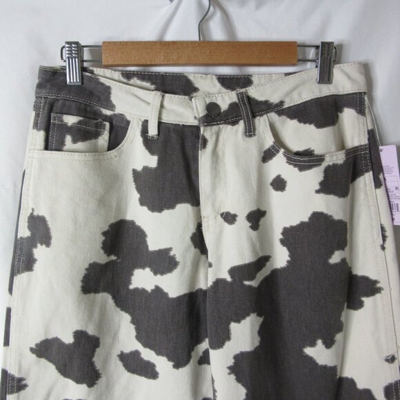 Wild Fable Denim High Rise Brown Cow Print Wide Leg Cream Indie Size Large NWT - Picture 6 of 9